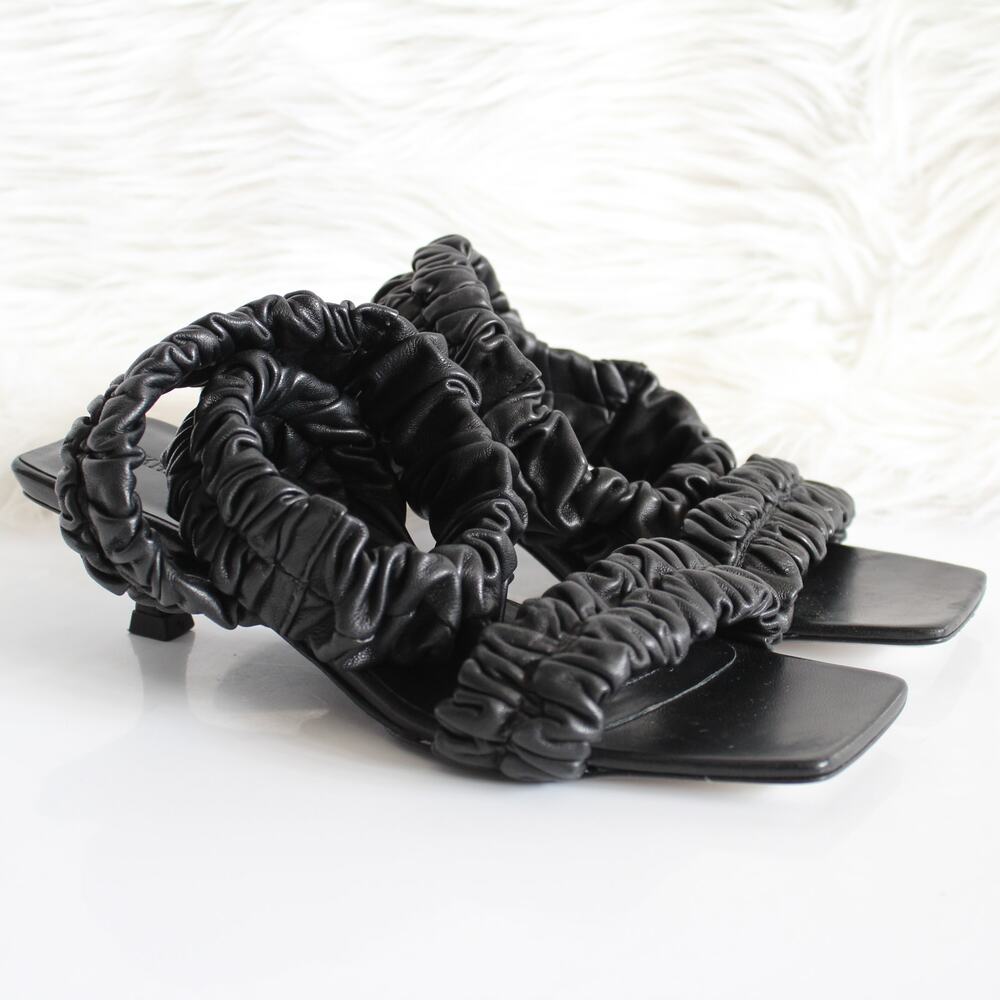 Khaite Lexington Black Ruched Leather Kitten-Heel Sandals (two different sizes) - Picture 4 of 16
